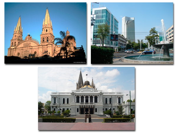 Frame of 3 pictures for different places in Guadalajara